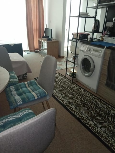 Bed, TV and multimedia, Kitchen or kitchenette, Photo of the whole room, Seating area, Bedroom, washing machine