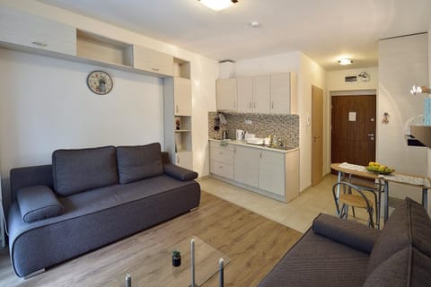 Coffee/tea facilities, Kitchen or kitchenette, Living room, Dining area, minibar, stove