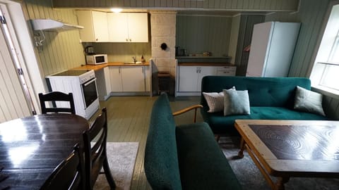 Kitchen or kitchenette, Living room, Seating area, Dining area, stove