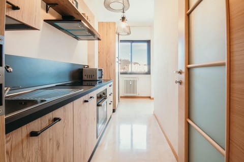 Kitchen or kitchenette, stove