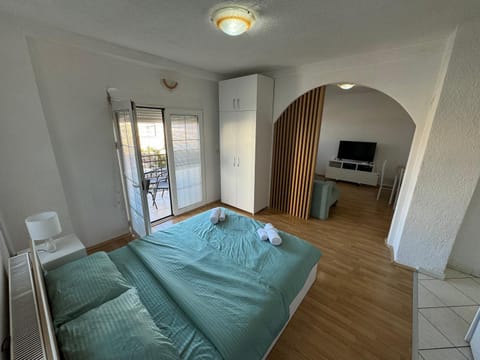 Bed, TV and multimedia, Kitchen or kitchenette, Living room, Seating area, Bedroom