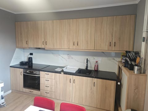 Kitchen or kitchenette, stove