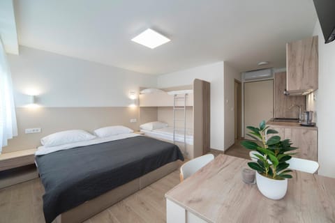 Bed, Kitchen or kitchenette, Photo of the whole room, minibar, towels, air conditioner