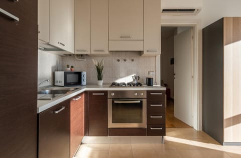 Kitchen or kitchenette, dishwasher, oven, stove