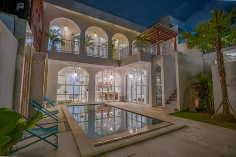 Property building, Night, Swimming pool