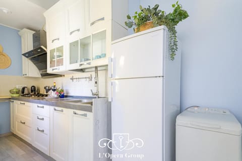 Kitchen or kitchenette, stove, washing machine