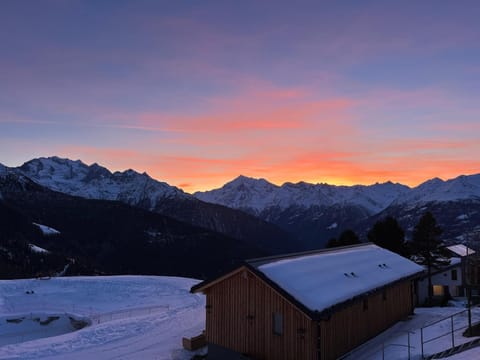 Property building, Natural landscape, Winter, Mountain view, Sunset