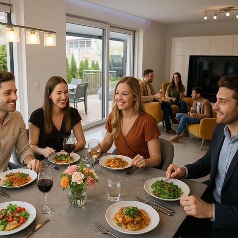 Food and drinks, group of guests