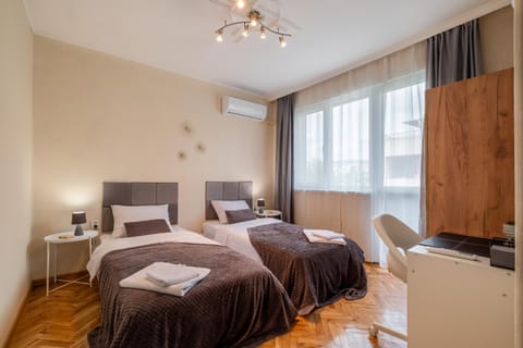 Bed, Photo of the whole room, Bedroom, towels, air conditioner