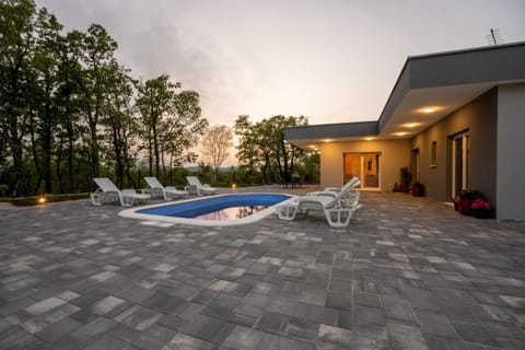 Patio, Natural landscape, Pool view, Swimming pool, Sunset, sunbed