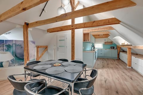 Kitchen or kitchenette, Living room, Seating area, Dining area, stove