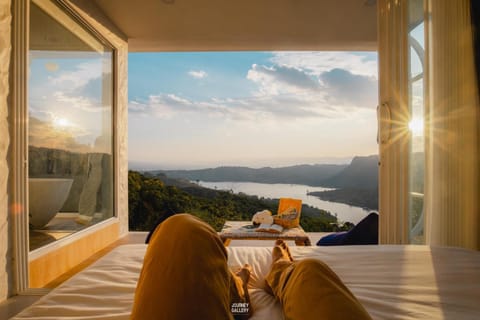 Bed, Natural landscape, Lake view