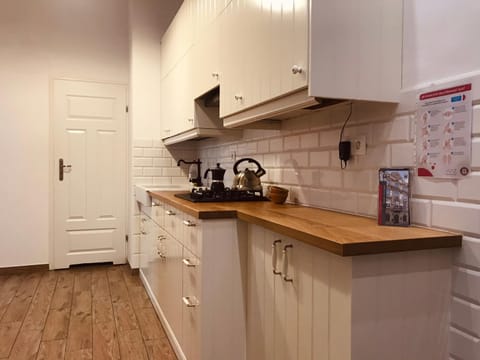 Kitchen or kitchenette, stove