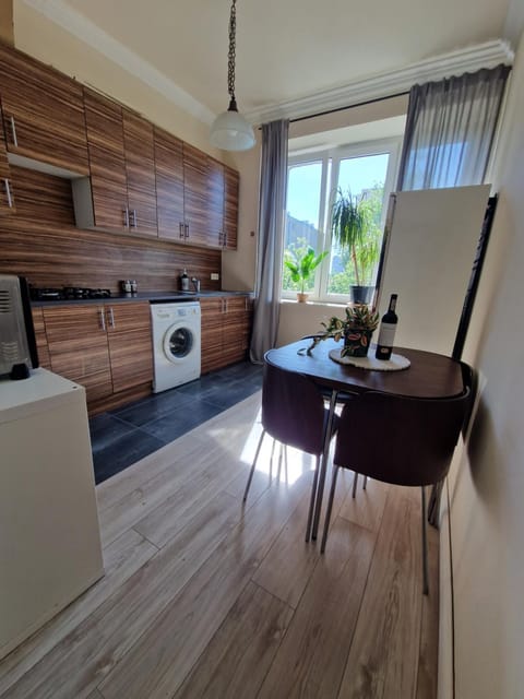 Dining area, oven, washing machine