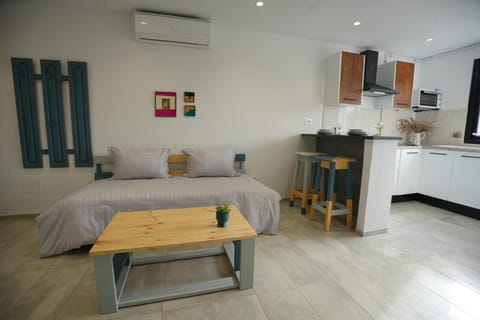 Kitchen or kitchenette, Photo of the whole room, Dining area, oven, stove, air conditioner