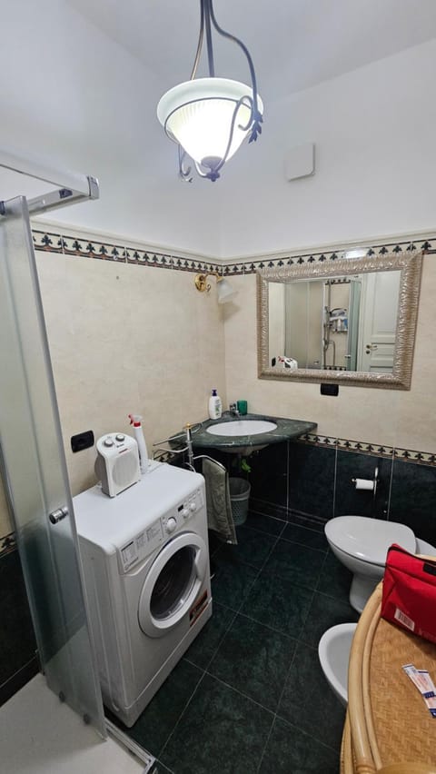 Toilet, Bathroom, towels, washing machine