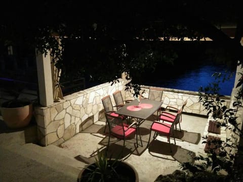 Patio, Night, Garden, Balcony/Terrace, Seating area, Garden view, Pool view
