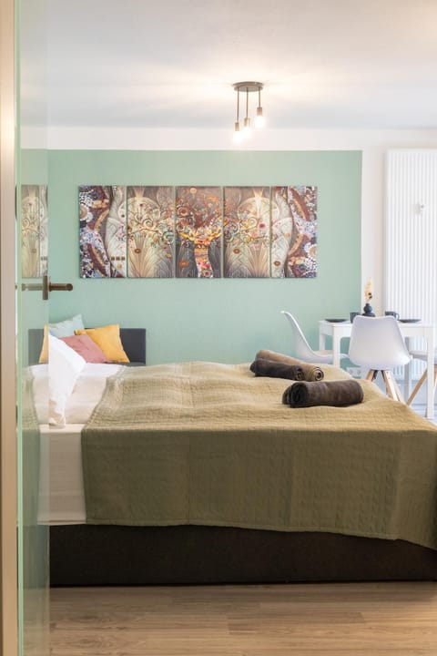 Bed, Living room, Dining area