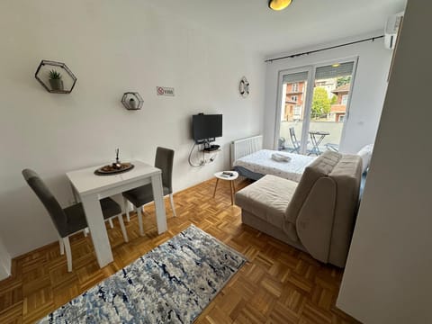 Bed, TV and multimedia, Living room, Photo of the whole room, Seating area, Dining area, Bedroom, air conditioner