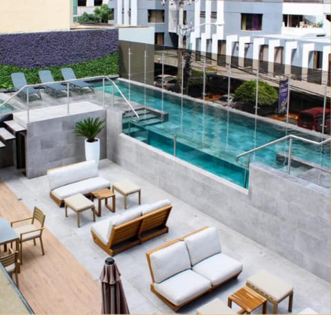 Property building, Day, View (from property/room), Balcony/Terrace, Pool view, Swimming pool
