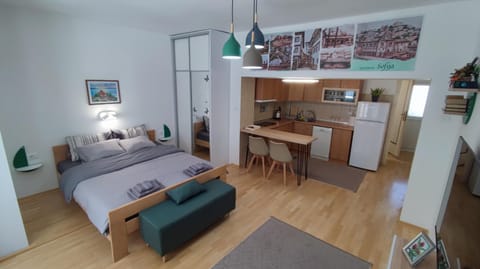 Bed, Kitchen or kitchenette, Photo of the whole room