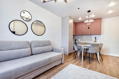 Kitchen or kitchenette, Living room, Seating area, Dining area