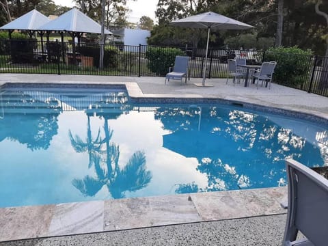 Natural landscape, Garden, Garden view, Pool view, Swimming pool, sunbed