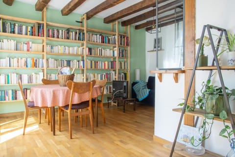 Library, Living room, Dining area