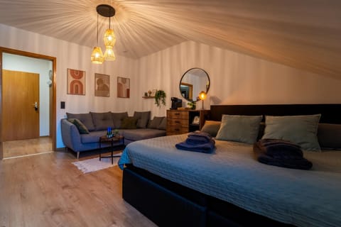 Bed, Living room, Photo of the whole room, Seating area, Bedroom