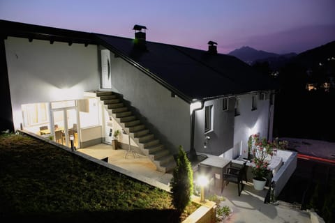 Property building, Patio, Night, Natural landscape, Mountain view