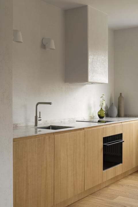 Kitchen or kitchenette, stove