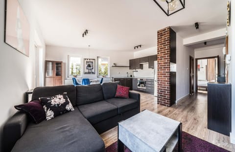 Kitchen or kitchenette, Living room, Seating area, Dining area