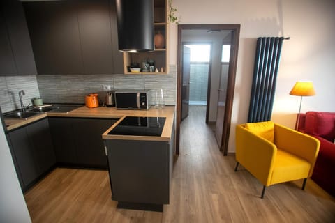 Kitchen or kitchenette, stove