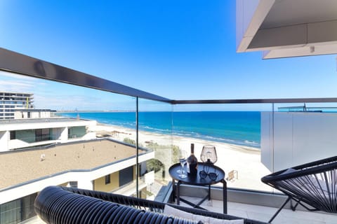 View (from property/room), Balcony/Terrace, Seating area, Dining area, Beach, Sea view
