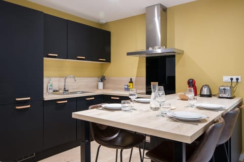 Kitchen or kitchenette, stove