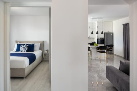 Bed, Kitchen or kitchenette, Living room, Seating area, Bedroom