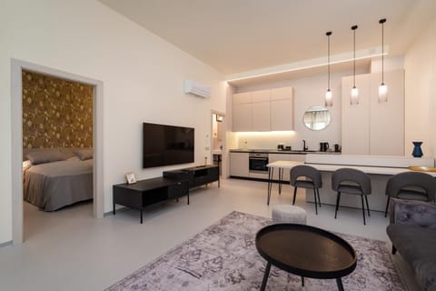 Bed, TV and multimedia, Kitchen or kitchenette, Living room, Photo of the whole room, Seating area, Dining area, Bedroom