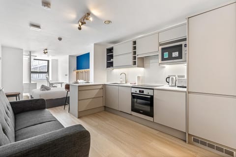 Bed, Kitchen or kitchenette, Living room, Photo of the whole room, Seating area, Dining area, Bedroom, dishwasher, oven, stove, toaster