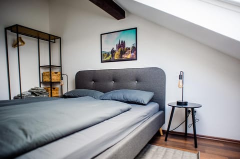 Bed, wardrobe