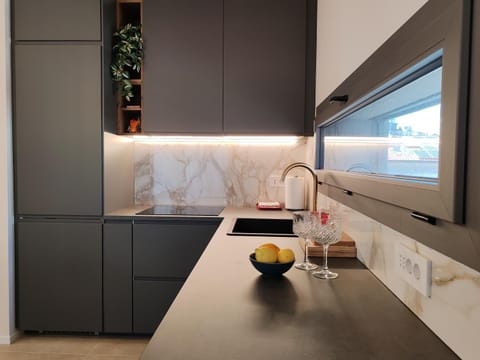 Kitchen or kitchenette, stove