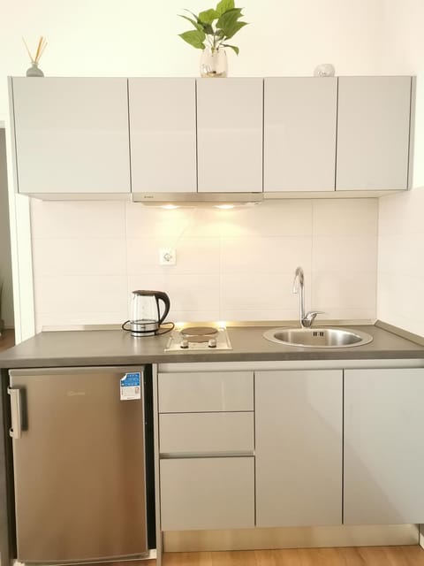 Kitchen or kitchenette, stove