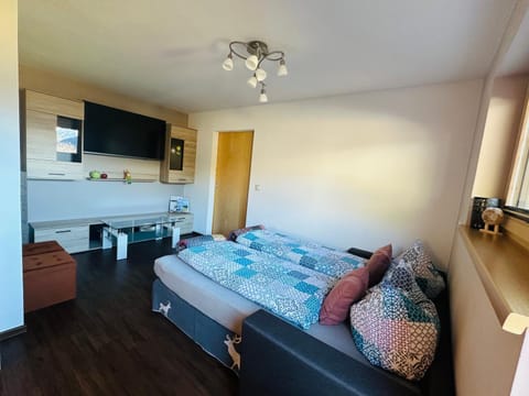 Bed, Living room, Seating area