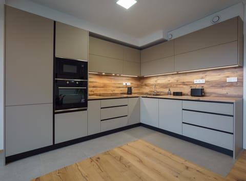 Kitchen or kitchenette, stove