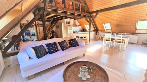 Kitchen or kitchenette, Living room, Seating area, Dining area