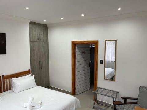 Bed, wardrobe