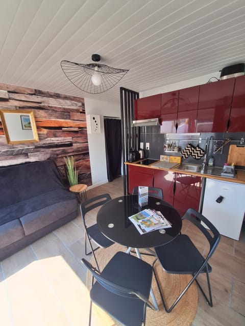 Kitchen or kitchenette, Living room, Seating area, Dining area