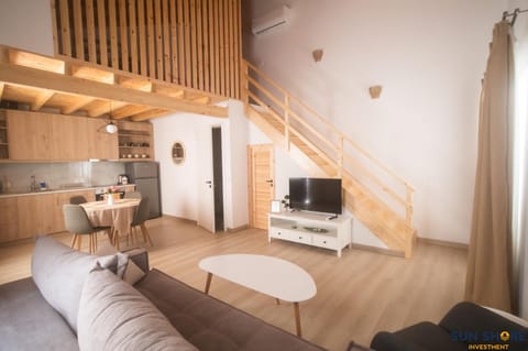 Communal lounge/ TV room, TV and multimedia, Kitchen or kitchenette, Living room, Seating area, air conditioner