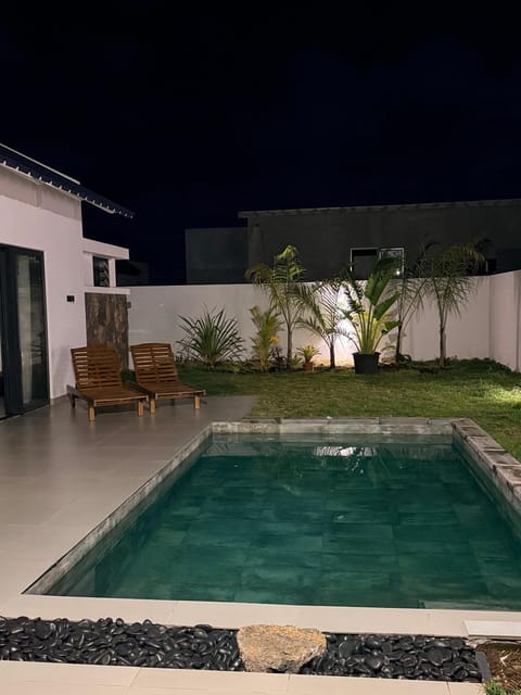 Patio, Night, Natural landscape, Pool view, Swimming pool, sunbed
