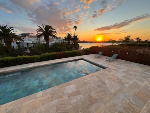 Natural landscape, Pool view, Swimming pool, Sunrise