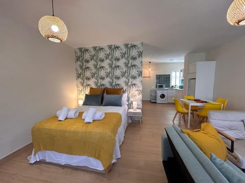 Bed, Kitchen or kitchenette, Living room, Photo of the whole room, towels
